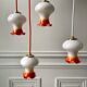 Set of 4 suspensions tulips in opaline orange gradient thread orange and white 70s