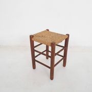 Mid-century wooden stool with rattan seating