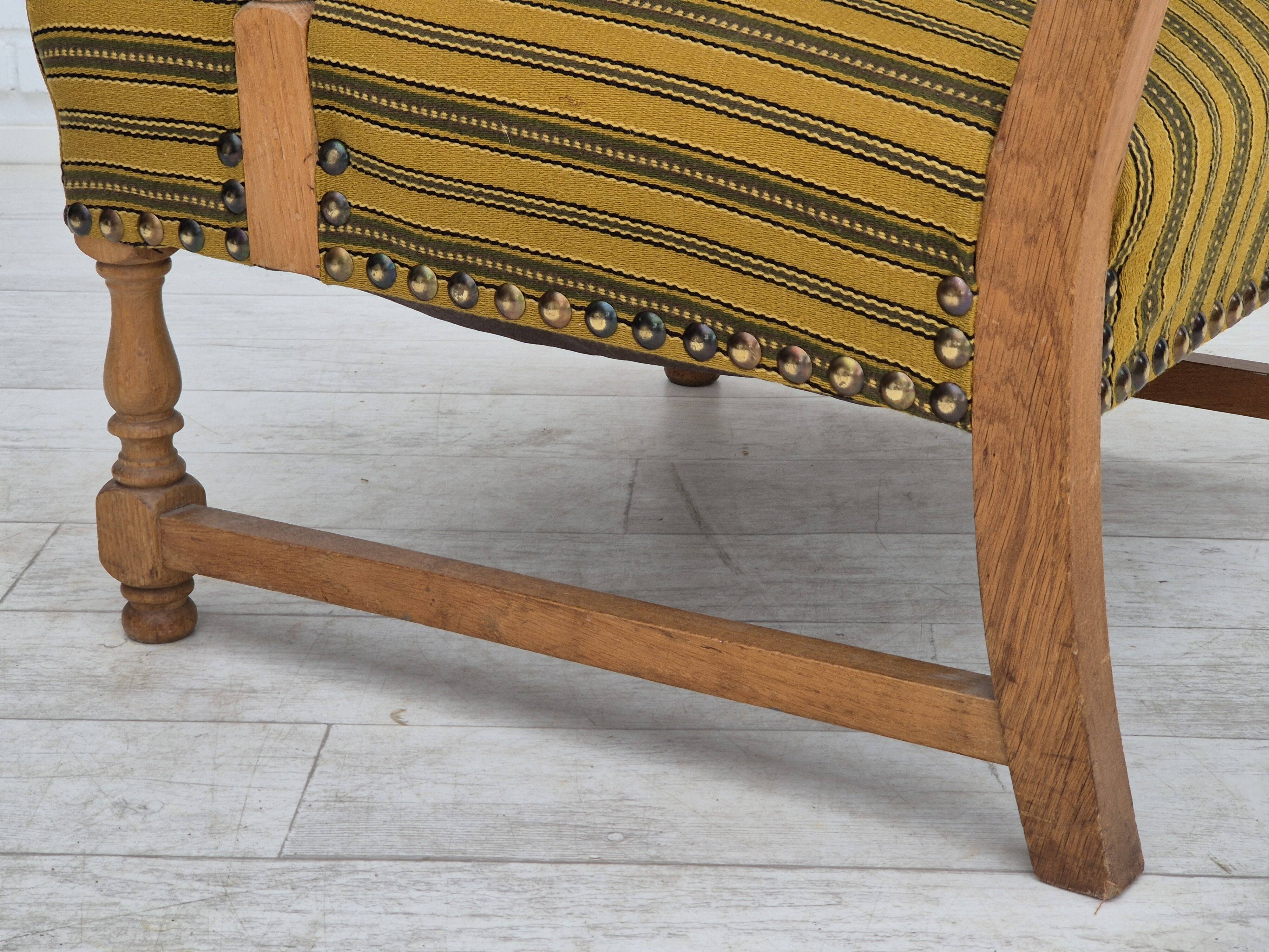 1960s, Danish lounge chair, original very good condition, furniture wool, solid oak wood.