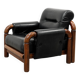 Brazilian Modernist Armchair in Black Leather and Solid Wood, 1970s