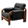 Brazilian Modernist Armchair in Black Leather and Solid Wood, 1970s