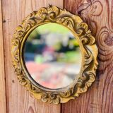 Small round antique gold mirror