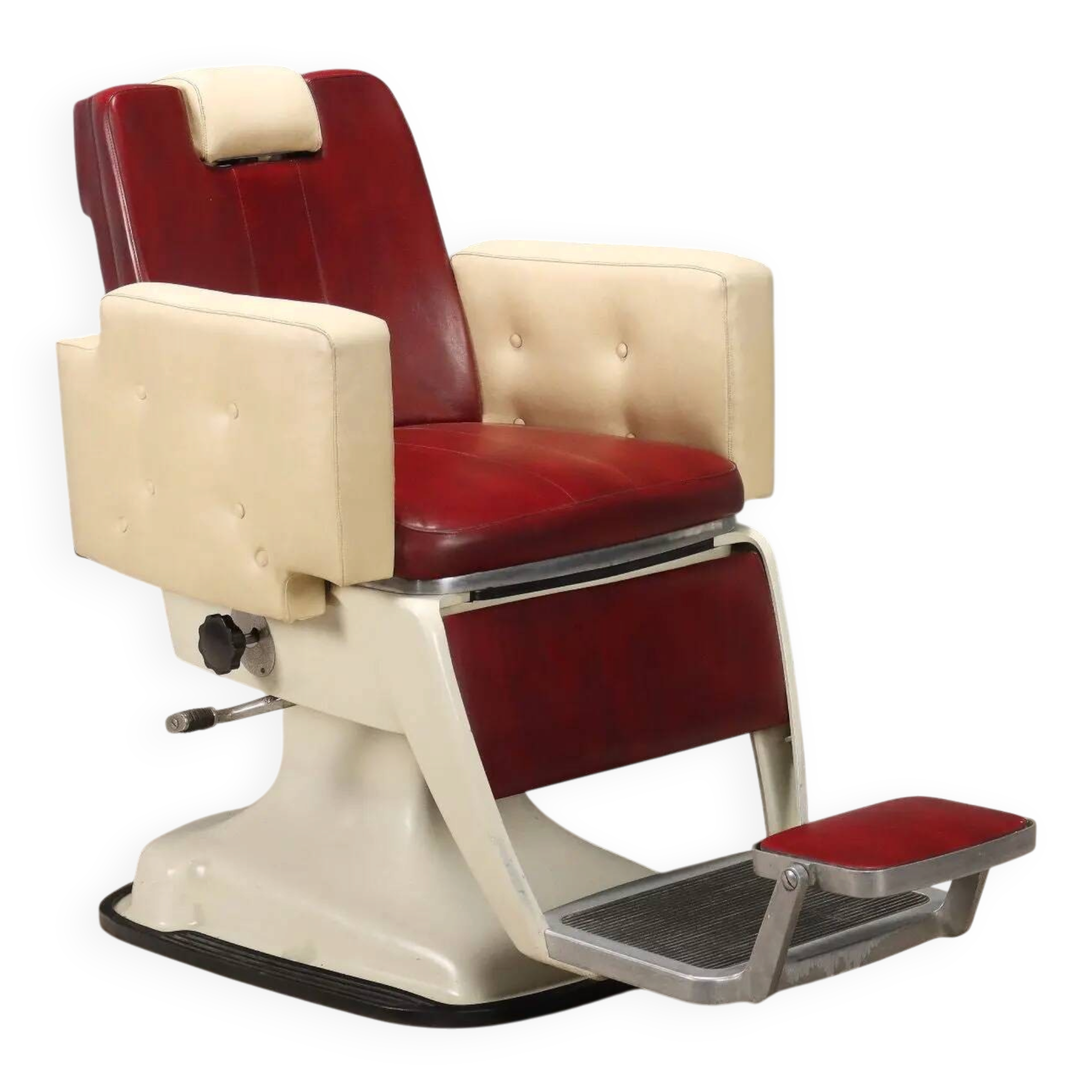 Fauteuil de barbier vintage en métal émaillé et similicuir design années 1960