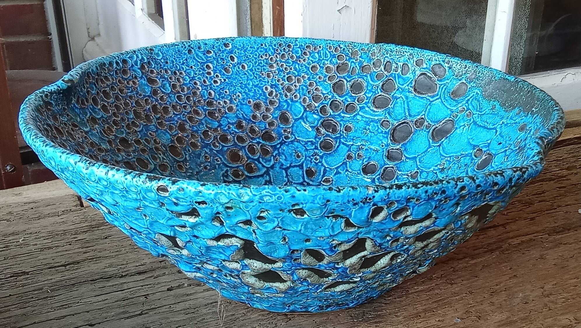 Vintage flat salad bowl Fat lava ceramic called eruptive