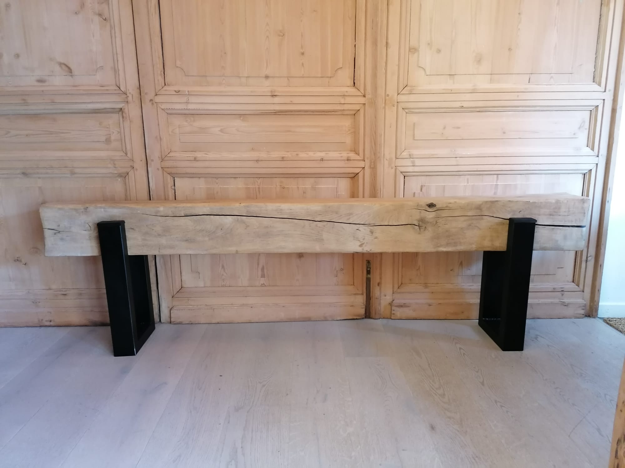Wooden beam bench