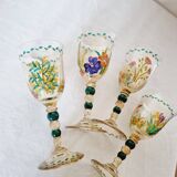 Set of 4 antique hand painted glass water or wine glasses with details inspired by the style