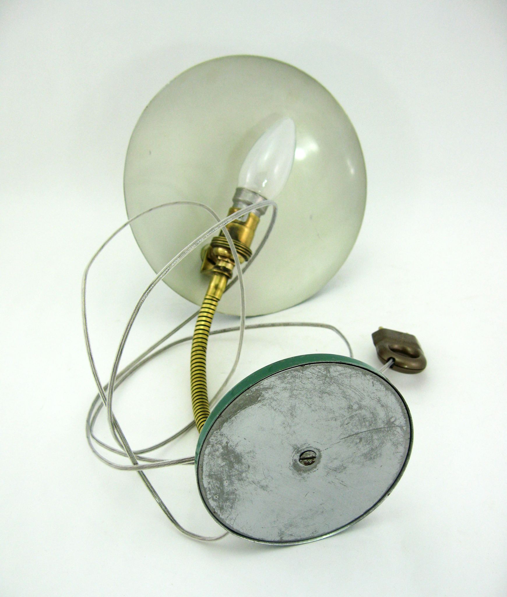 UFO desk lamp in green lacquered metal and brass