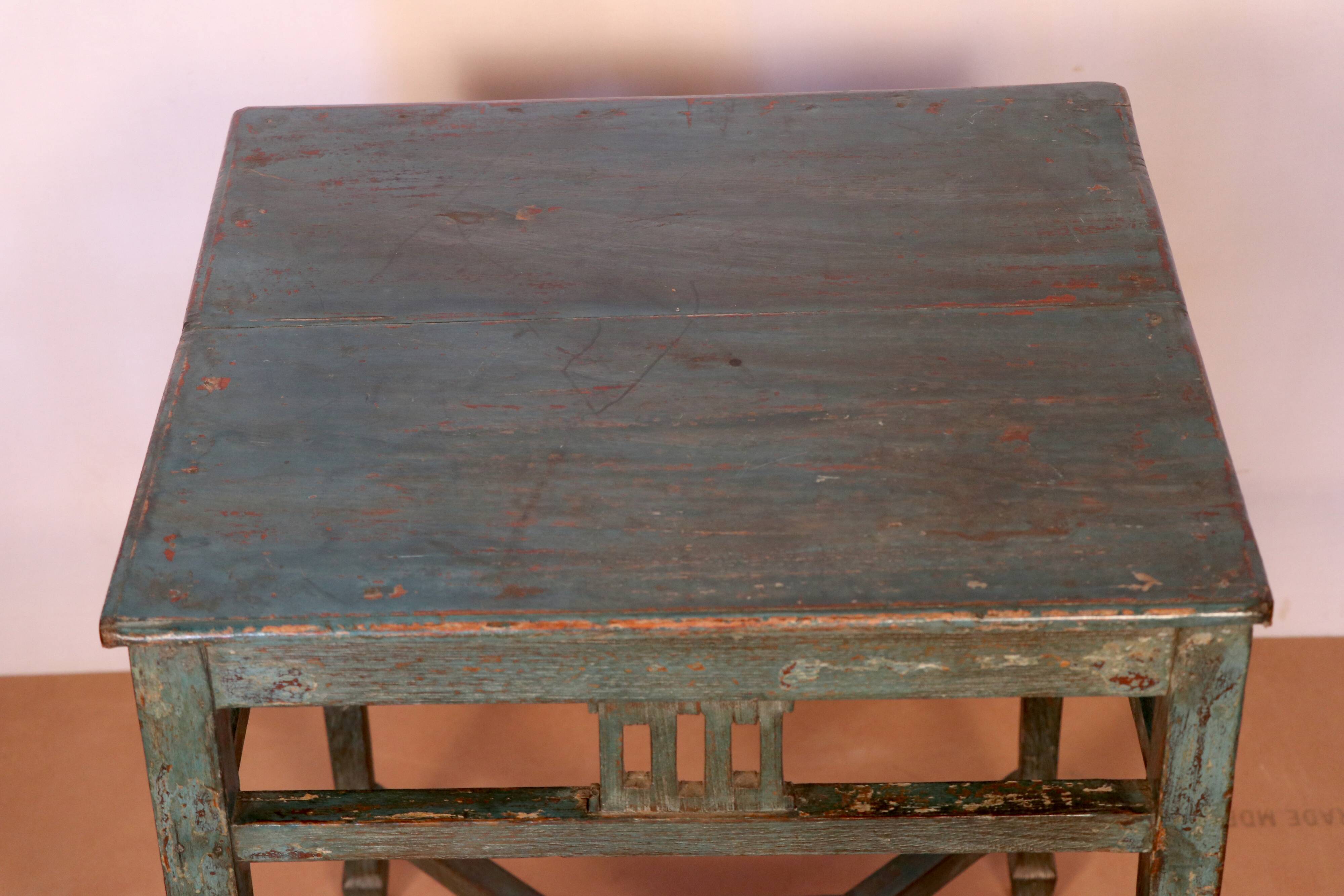 Old art deco console in original blue patina burmese teak