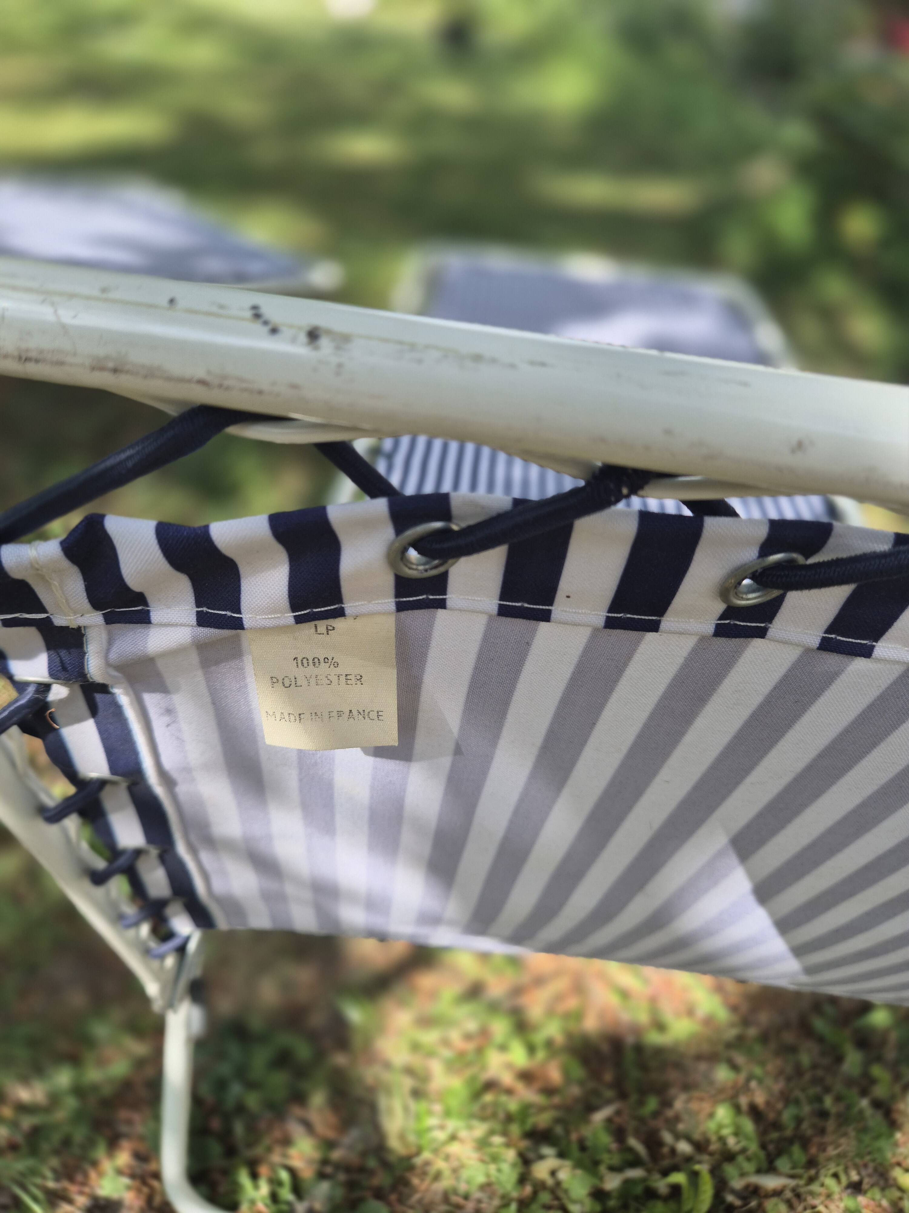 Lot de 2 transats vintage lafuma mariniere a rayures blanche marine
