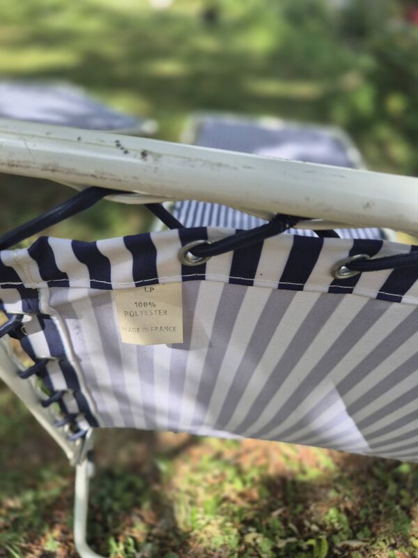 Lot de 2 transats vintage lafuma mariniere a rayures blanche marine