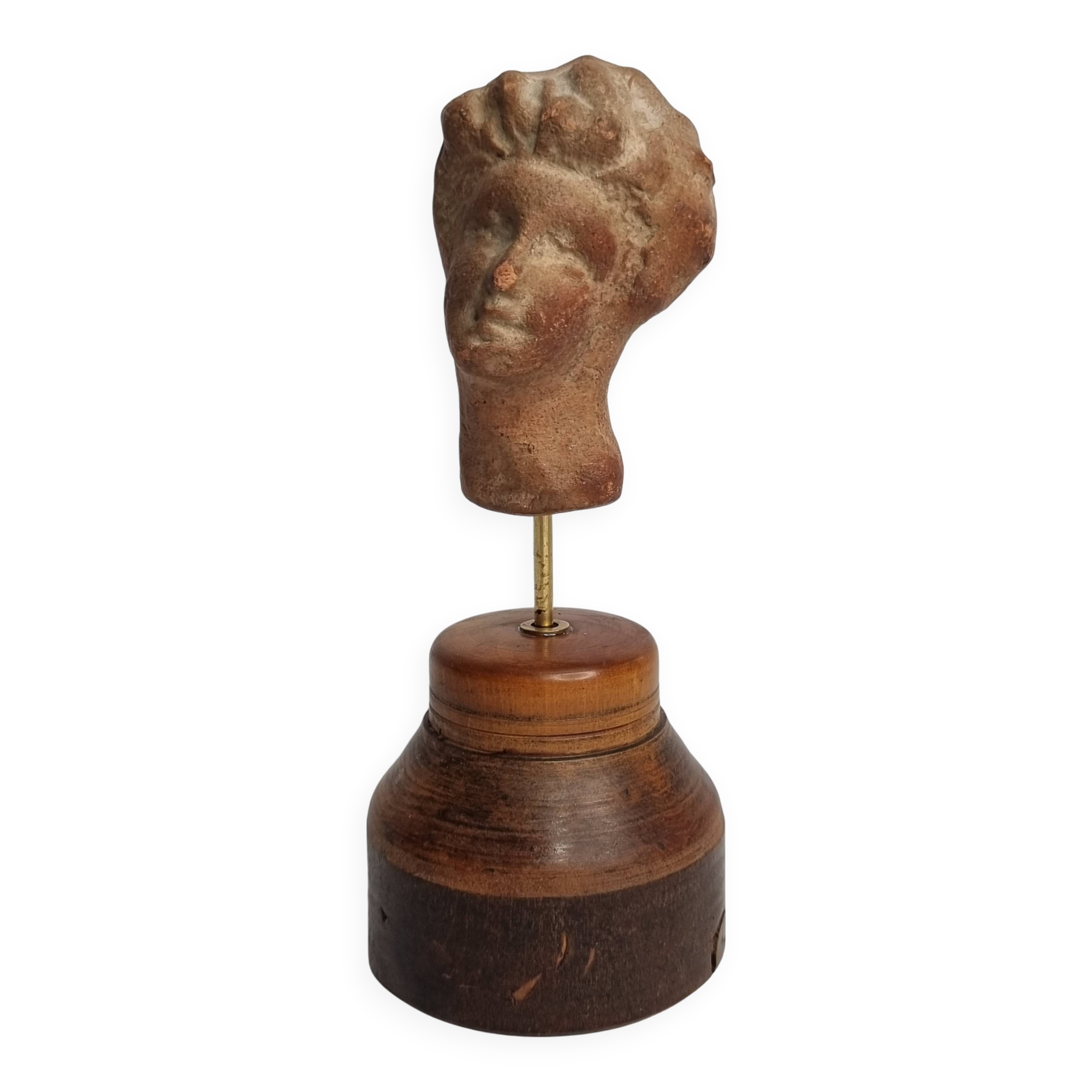 Female head in terracotta, Tanagra – Antique fragment – 4th–2nd century 14.5 cm