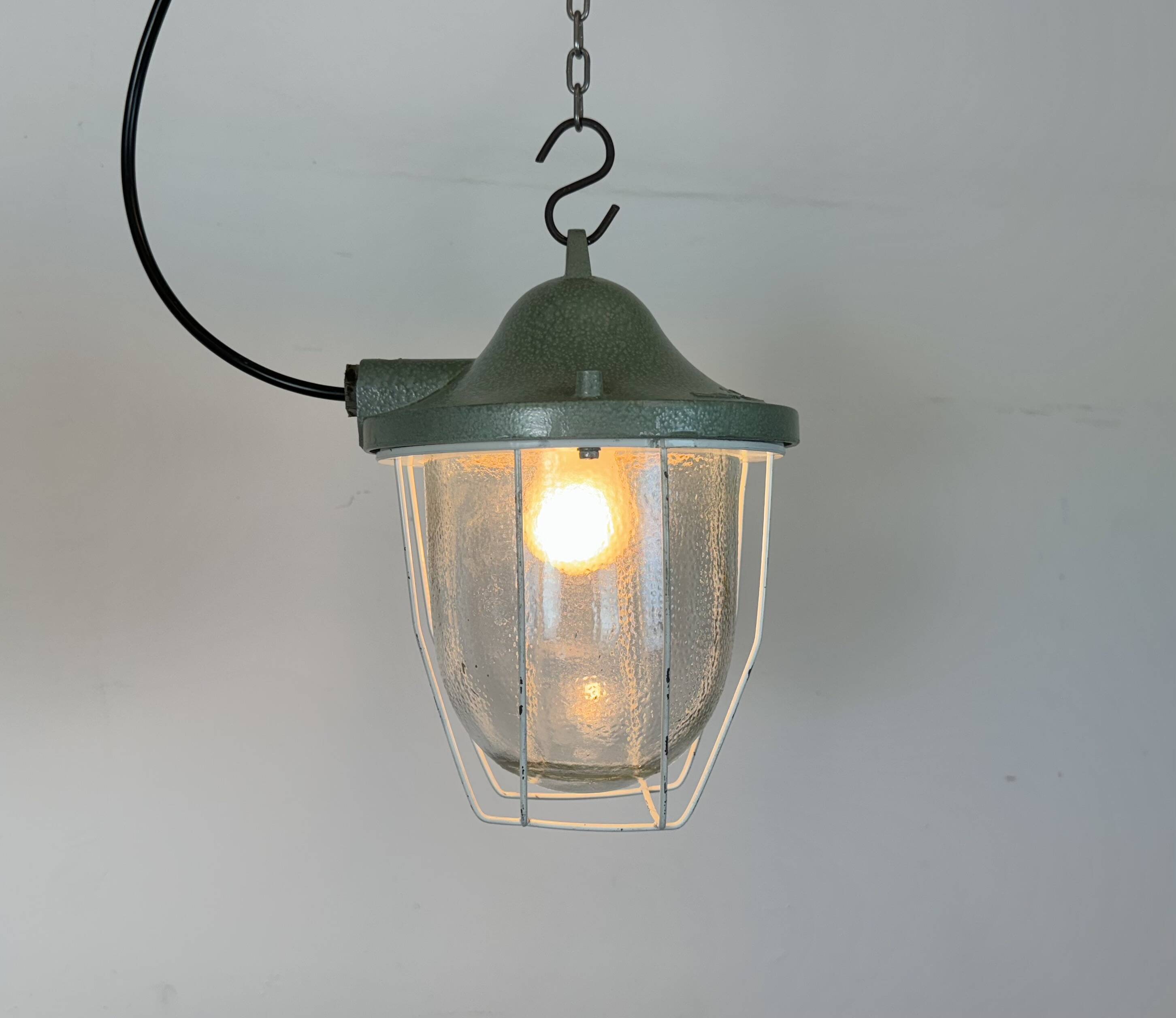 Green Industrial Bunker Cage Light from Polam Gdansk, 1970s