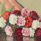 Grande Huile sur Toile « Bouquet de Pivoines » de P. Dolzan – 1930