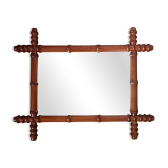 Miroir en bois tourné début 20 ème 56x45cm