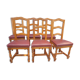 Set 6 chairs style Louis XIII VINTAGE 1980 Oak and Burgundy red leather