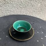 Coffee service composed of 5 cups and saucers in black earthenware and different colored interiors