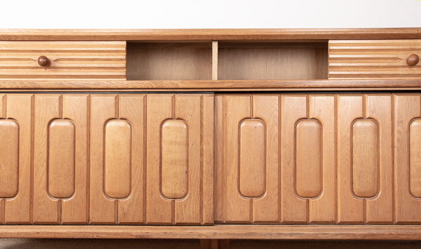 Large sideboard in Oak and Danikowski ceramics, Guillerme and Chambron.