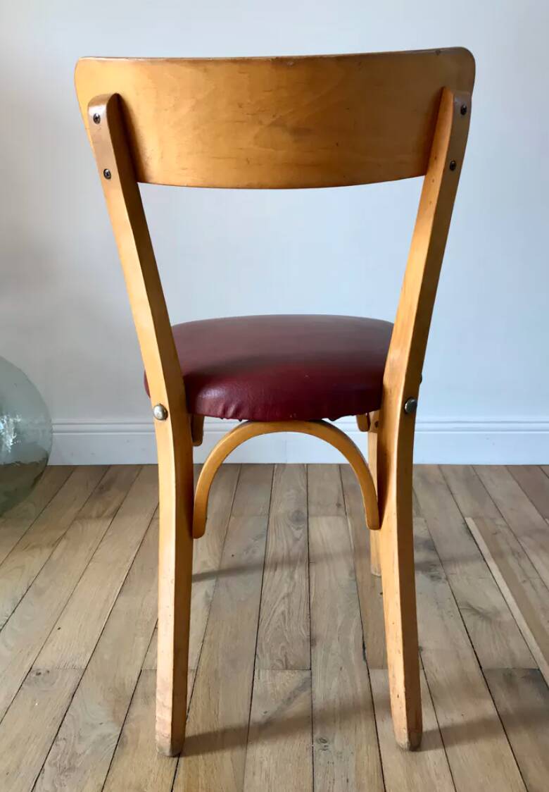 Set of 6 Luterma bistro chairs in blond wood and skaï 50s