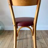 Set of 6 Luterma bistro chairs in blond wood and skaï 50s