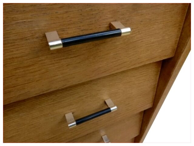 Commode vintage bois clair doré pieds compas