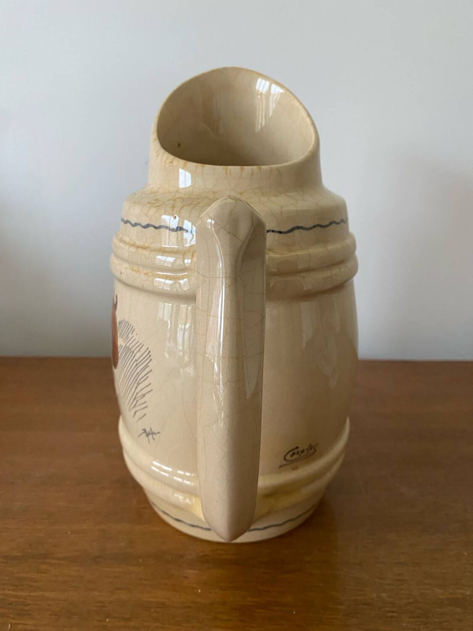 Old pitcher cazalas paule douau ceramic beige basque couple vintage