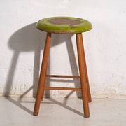 Antique wooden stool with a round seat – Central Europe, circa 1950