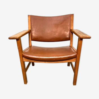 Oak and leather armchair AP53 by Hans Wegner