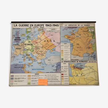 Ancienne carte scolaire la guerre en Europe 39/45
