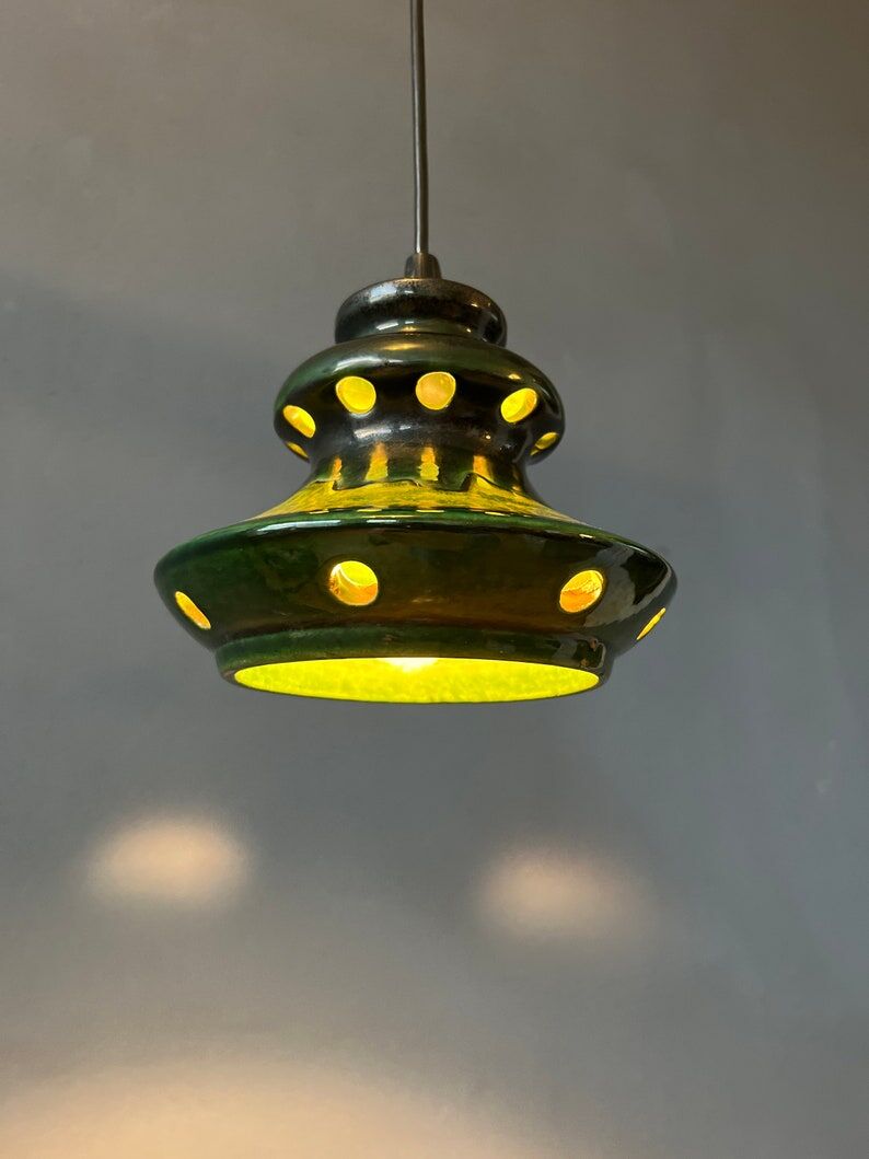Green pendant lamp west Germany ceramic Fat Lava