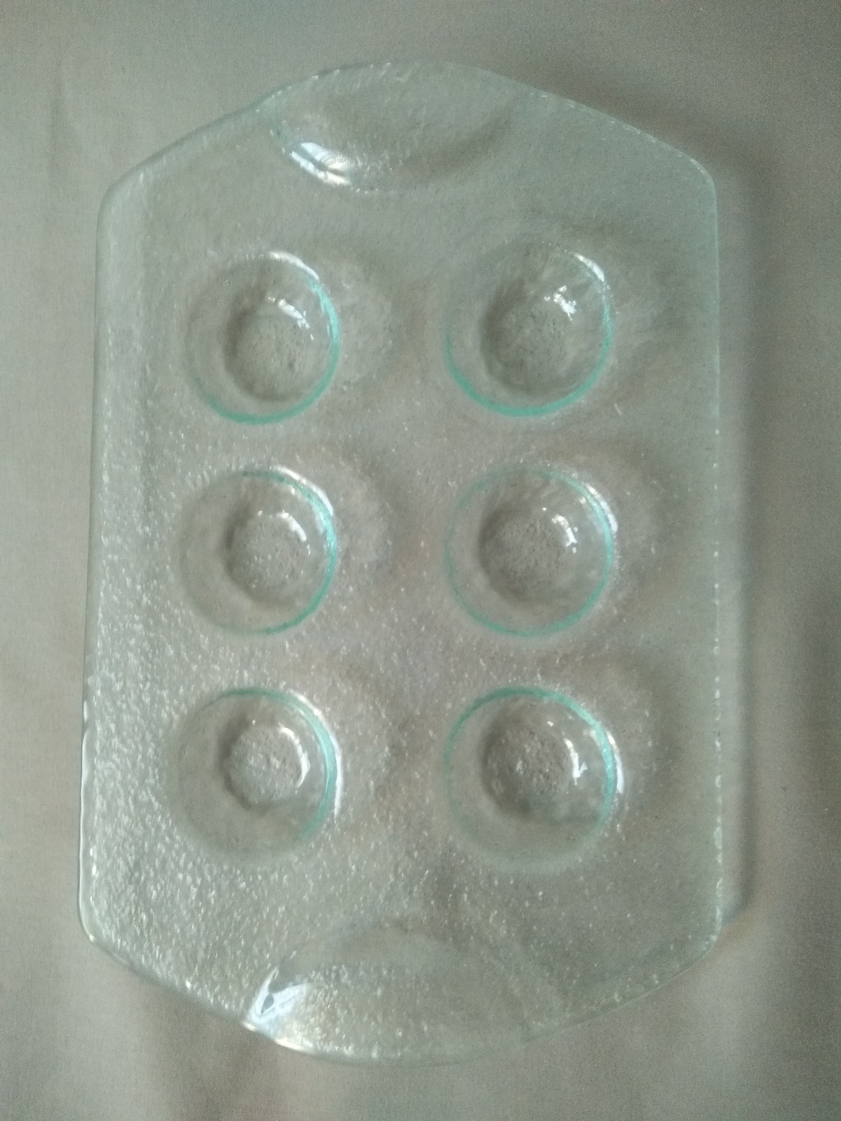 Box 6 liqueur glasses, colored ball base + serving tray, new