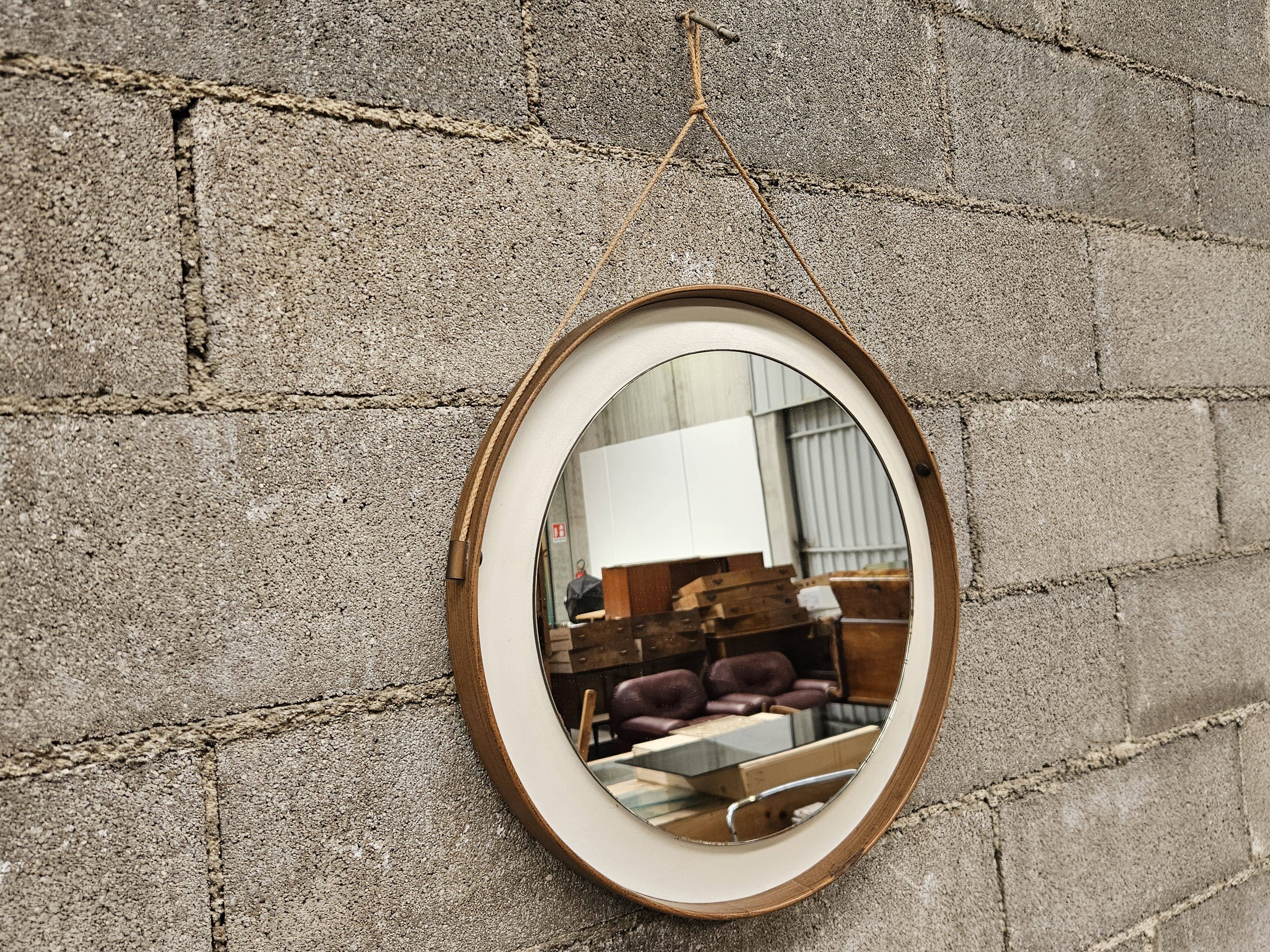 Vintage 1970s PVC and faux leather wall mirror