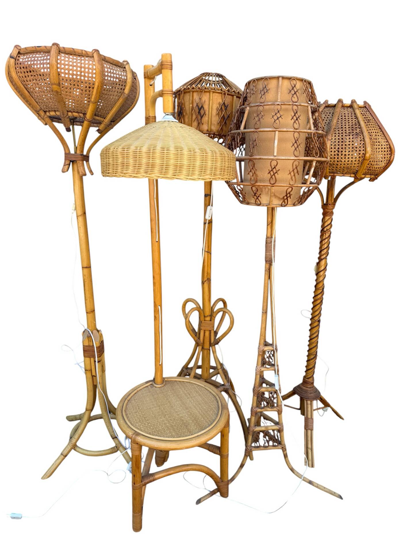 1950s Rattan Floor Lamp in the Style of Louis Sognot, France