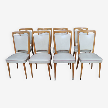 série de 8 chaises vintage skaï et bois