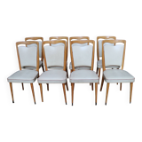 series of 8 vintage skai and wood chairs