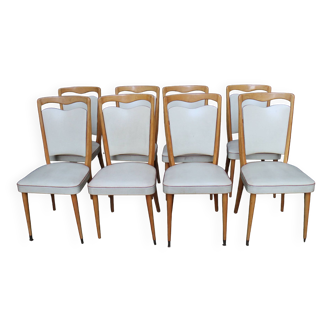 série de 8 chaises vintage skaï et bois
