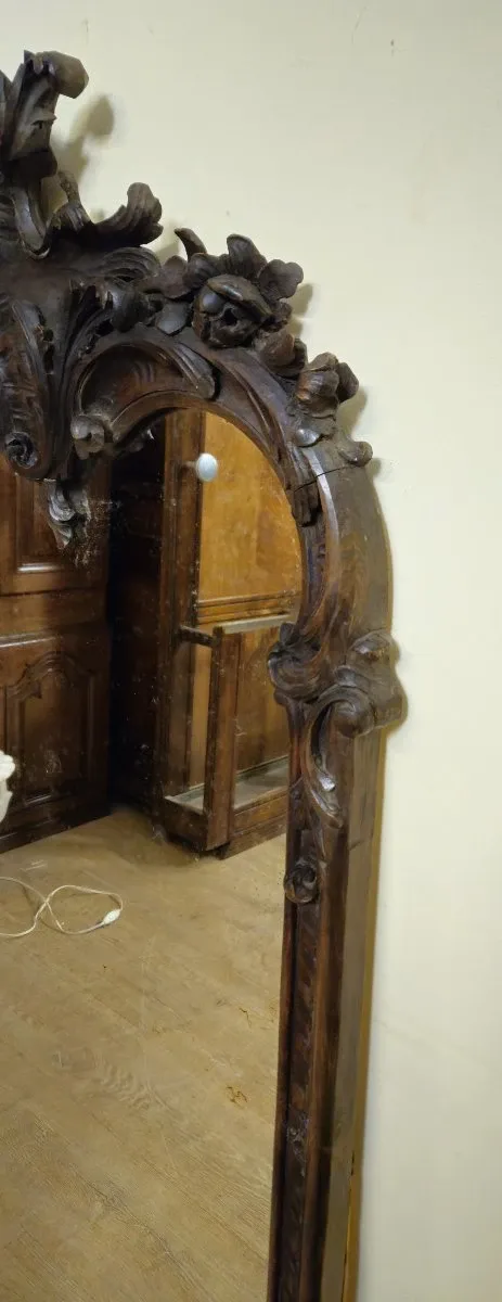 Large antique carved wooden mirror – Louis XV style – late 19th century