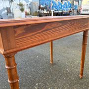 Antique desk in pitch pine, turned legs, drawer – superb patina.