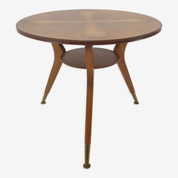 Table basse italienne en bois avec pieds en laiton années 1960