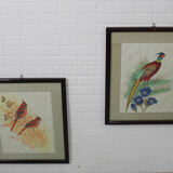 Antique asian painting on rice paper in high quality wood frames, c 1910s