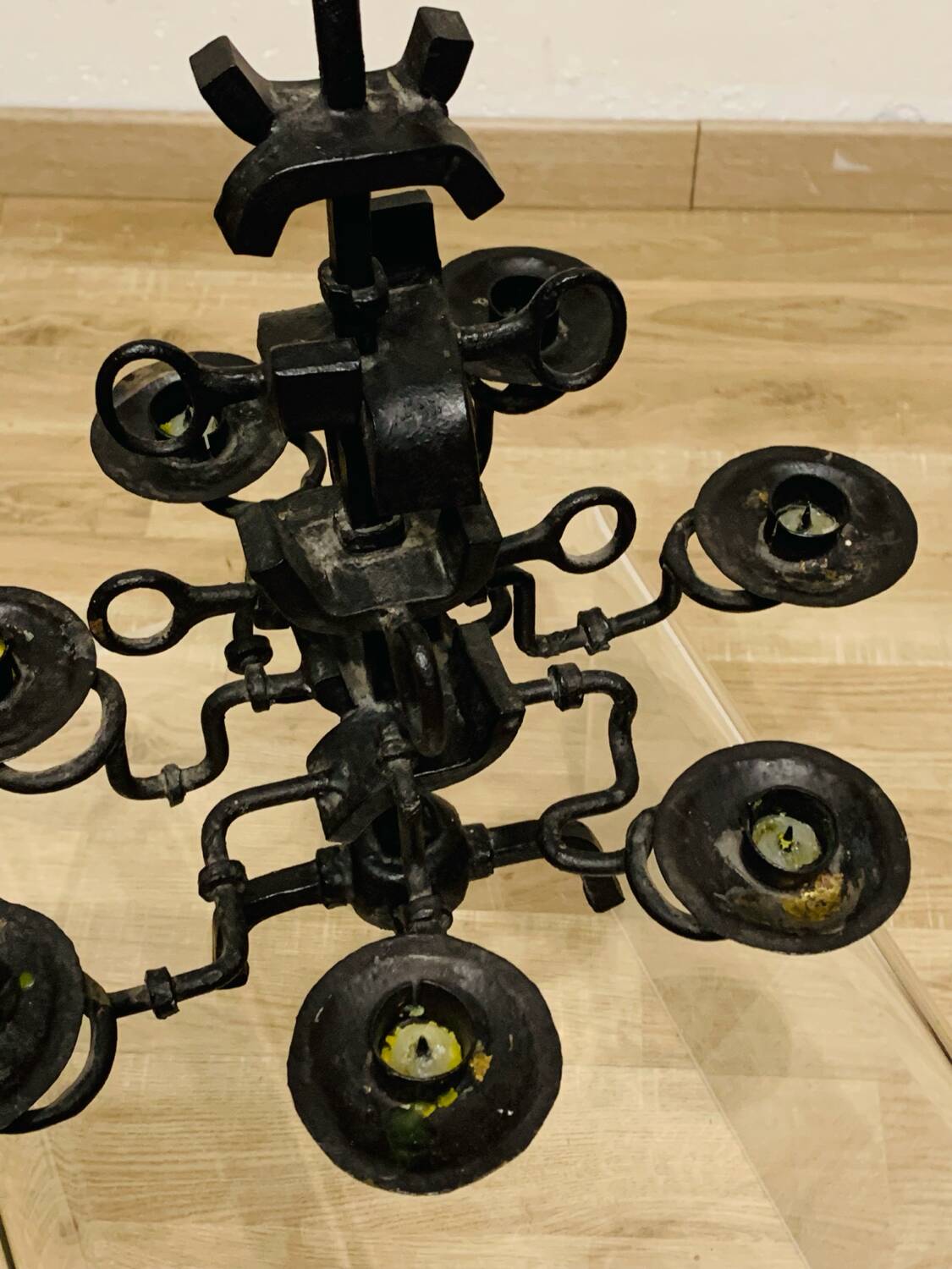 Black brutalist candlestick with 7 lights