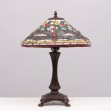 Tiffany style stained Glass Dragonfly Table lamp 1980s