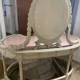 Hairdresser and her cane chair in Louis XVI style.