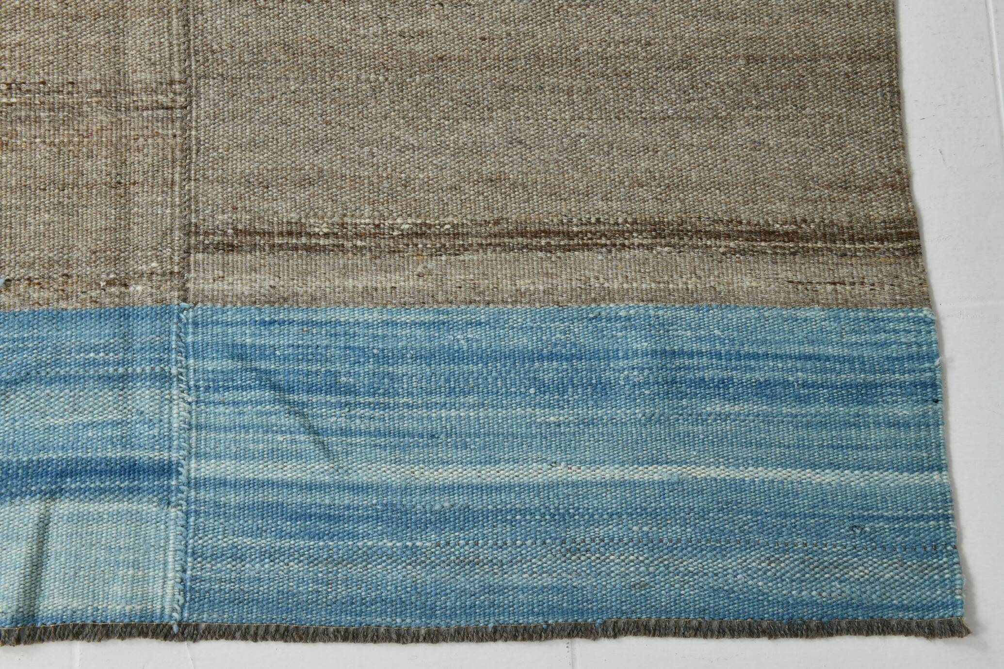 Tapis kilim vintage fait main beige et bleu, style scandinave naturel