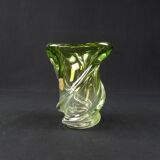 Val Saint Lambert crystal vase with a two-tone twisted shape, "Wave" model