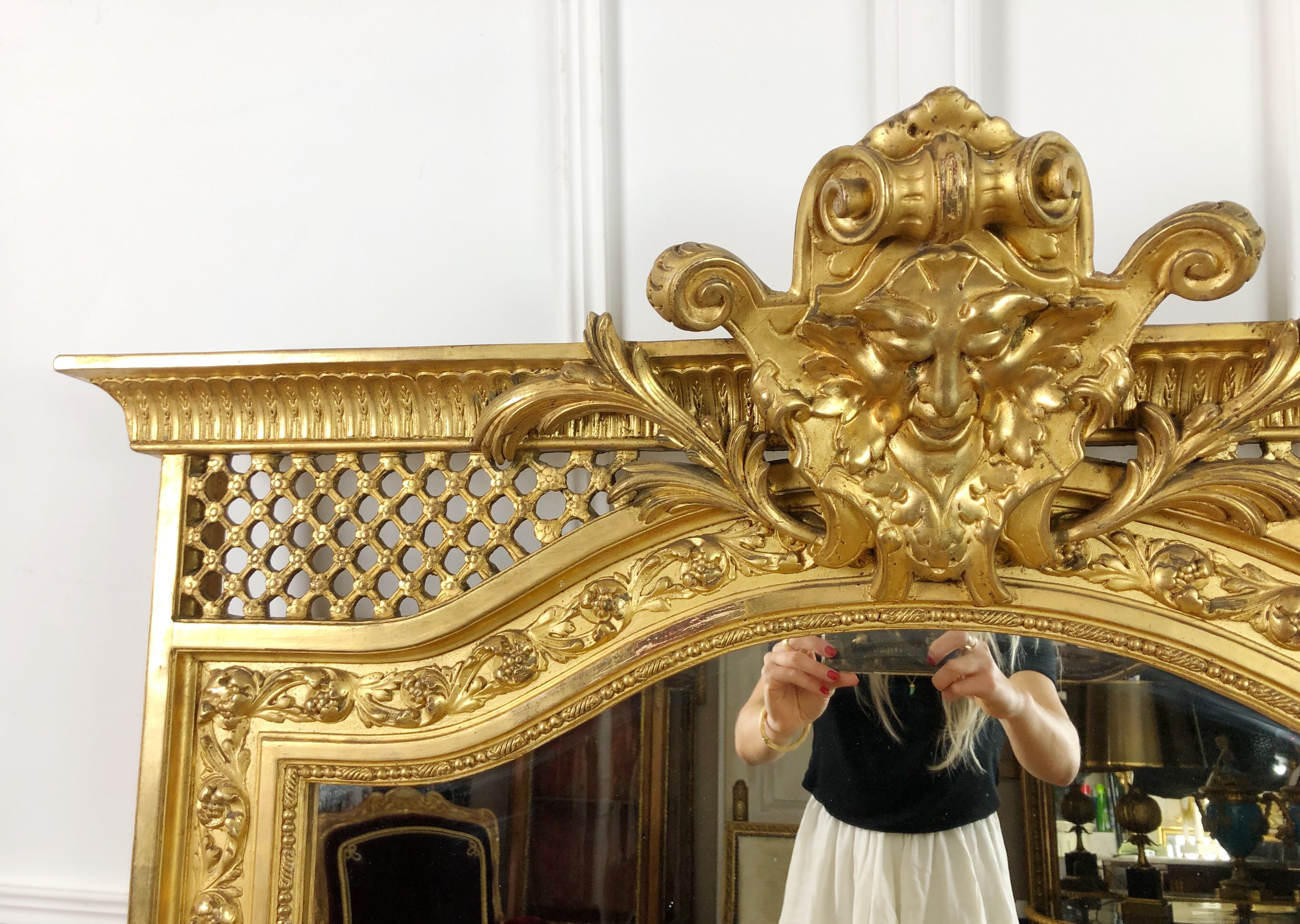 Antique fireplace mirror Napoleon III gilt wood nineteenth 98x146cm