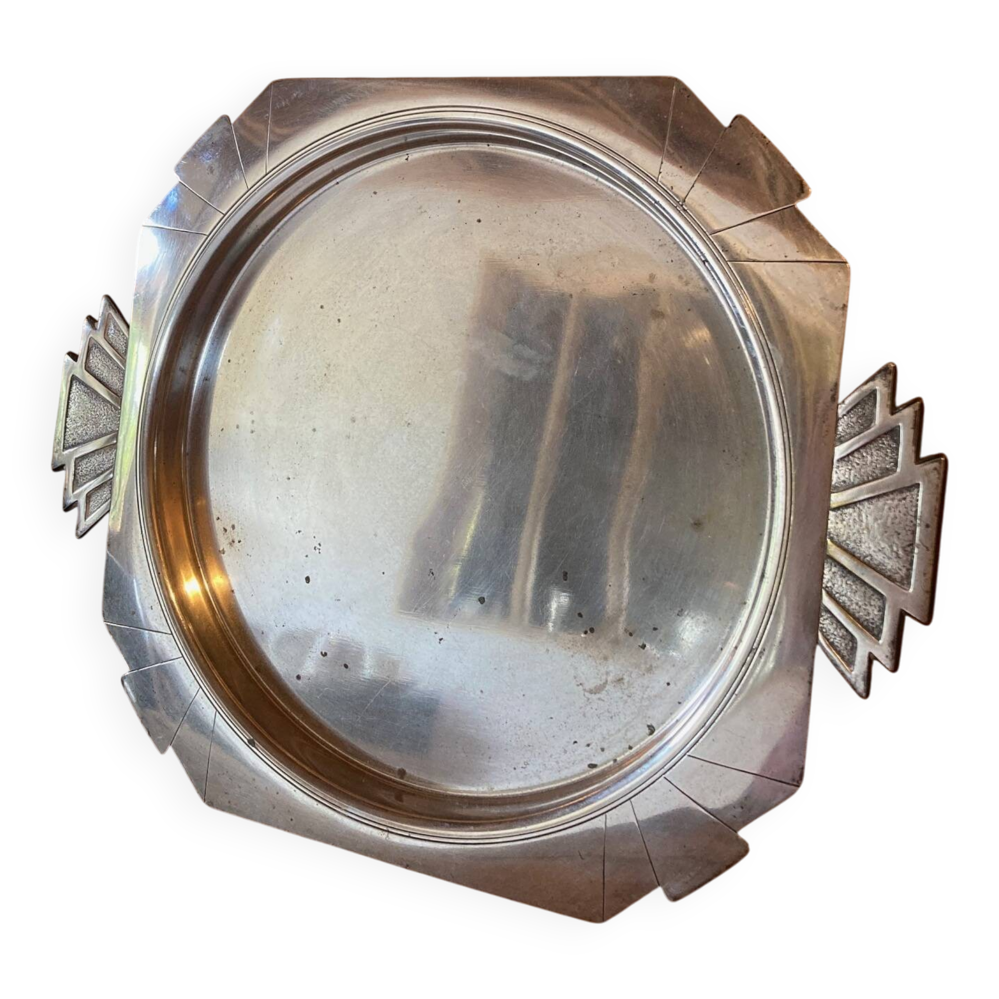 Elegant Art Deco silver-plated metal serving tray, double hallmarked