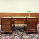English Chesterfield desk with green leather