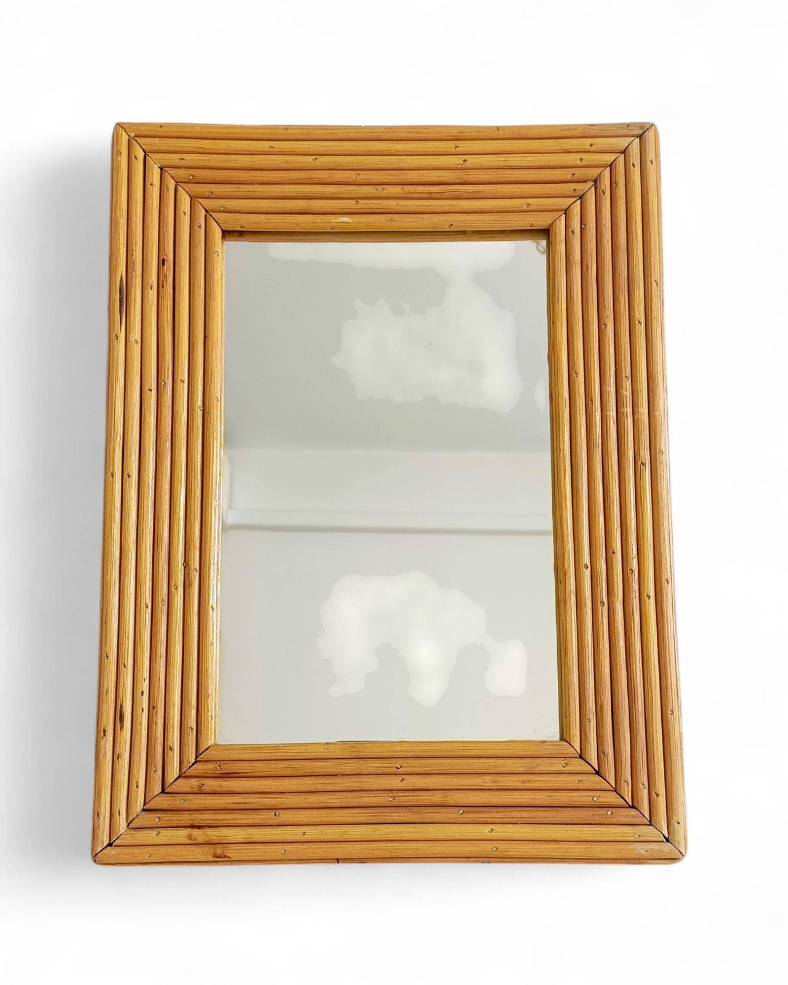 French Riviera Rattan Mirror in the Style of Vivai del Sud, France, 1960s