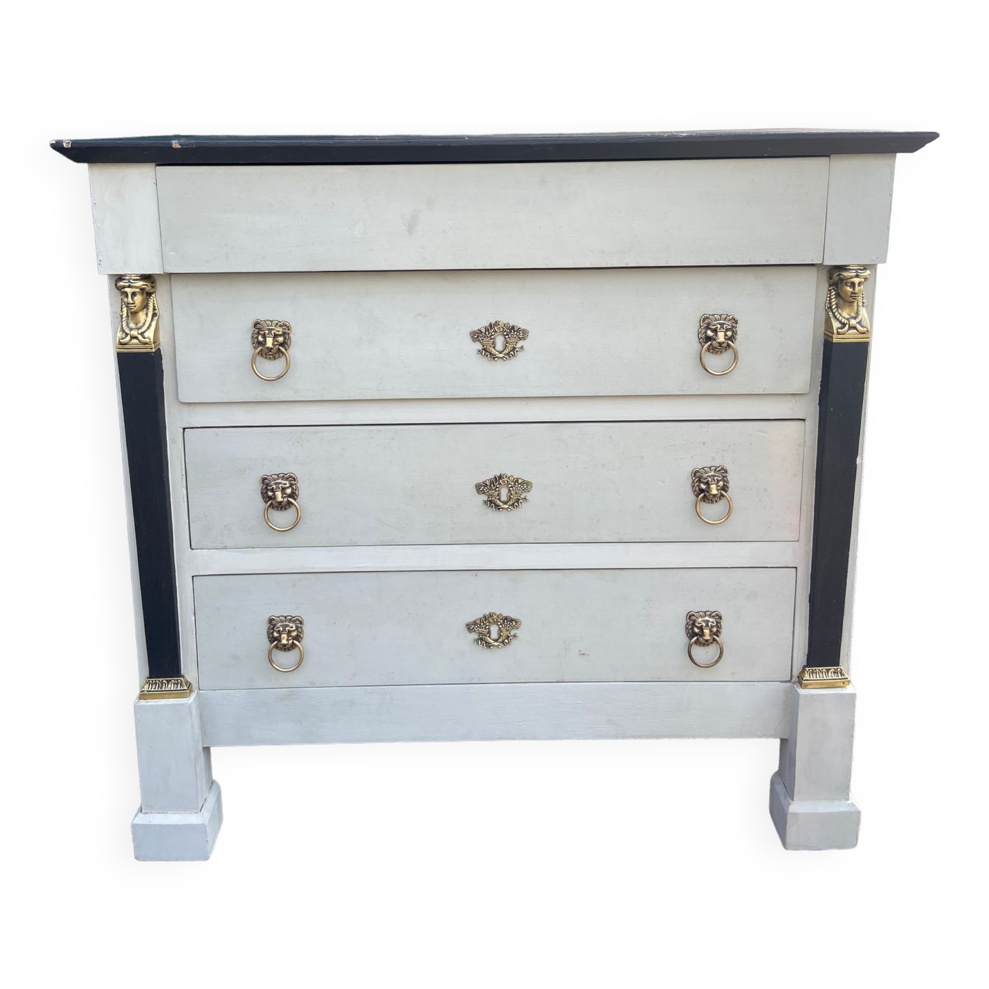 Antique Egyptian/Empire style chest of drawers with caryatids