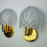 Pair of shell sconces, frosted Murano glass, Italy, 1980